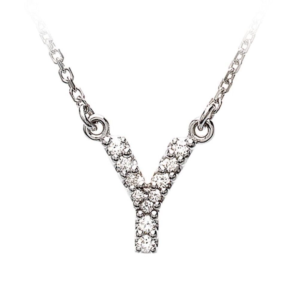 1/10 Cttw Diamond & 14k White Gold Block Initial Necklace, Letter Y